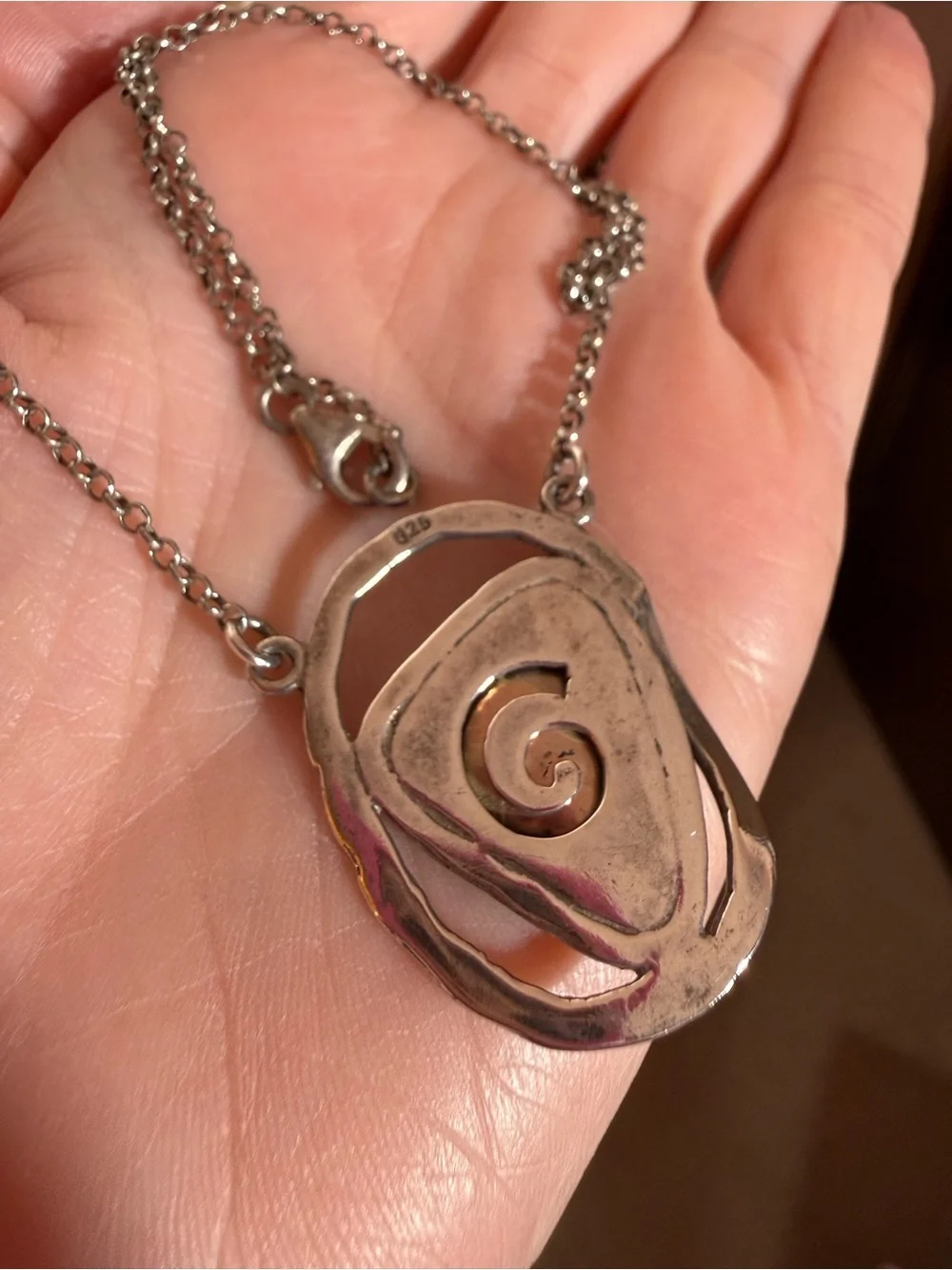 Vintage Modernist Sterling silver gold Abstract Minimalist Pendent Necklace